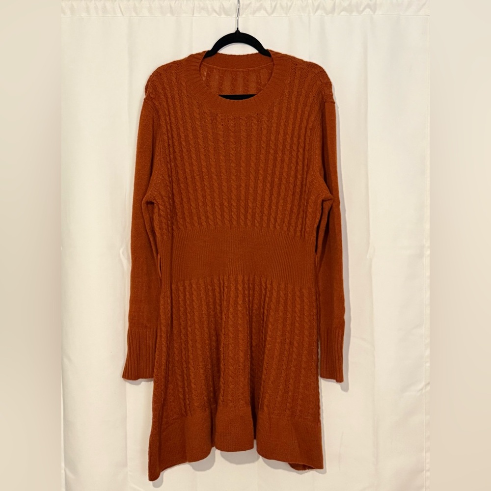 Cable Knit Sweater Dress, Rust Orange, SHEIN 3XL